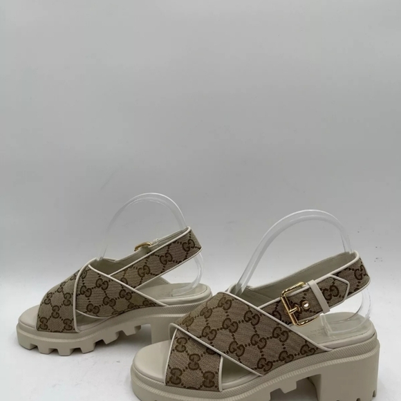 Gucci Women's GG Supreme Lug Sole Slingback Sandals Beige Size 38 - Picture 5 of 8